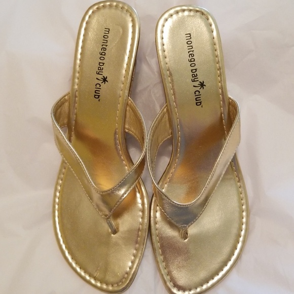 gold wedge flip flops